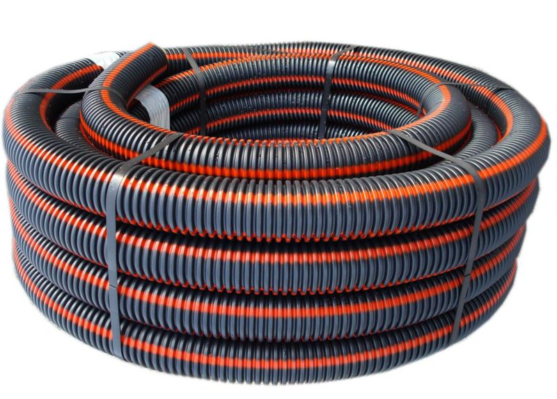 [TPC-160NR] GAINE PE 450N NOIRE 4 BANDES ROUGES Ø160 - couronne 25M